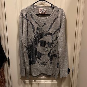 Chelsea & Violet Sequin Face Sweater Gray Grey Size Large Pullover Jumper